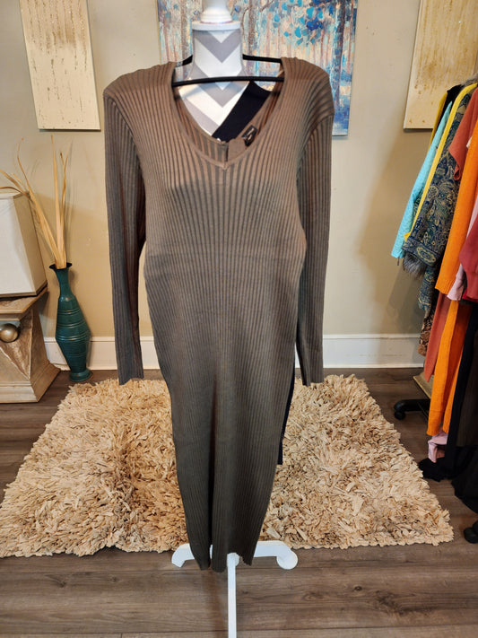 Almost Famous Olive Green Belted Ribbed Sweater Dress