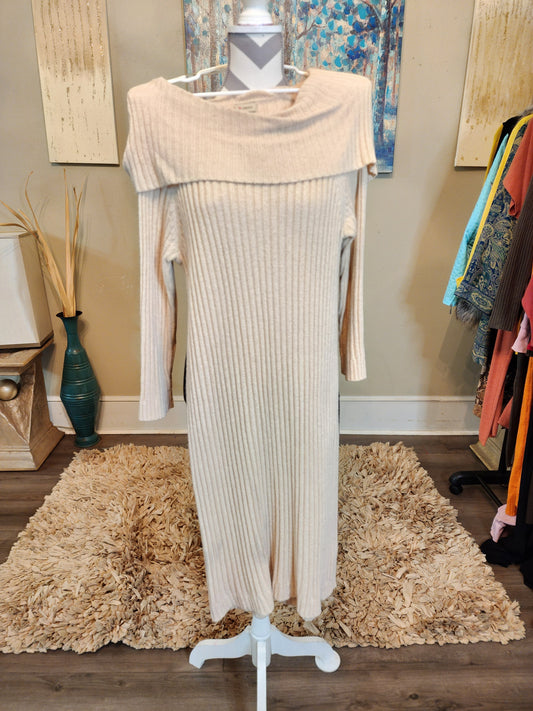 Cremieux Beige Ribbed Sweater Dress