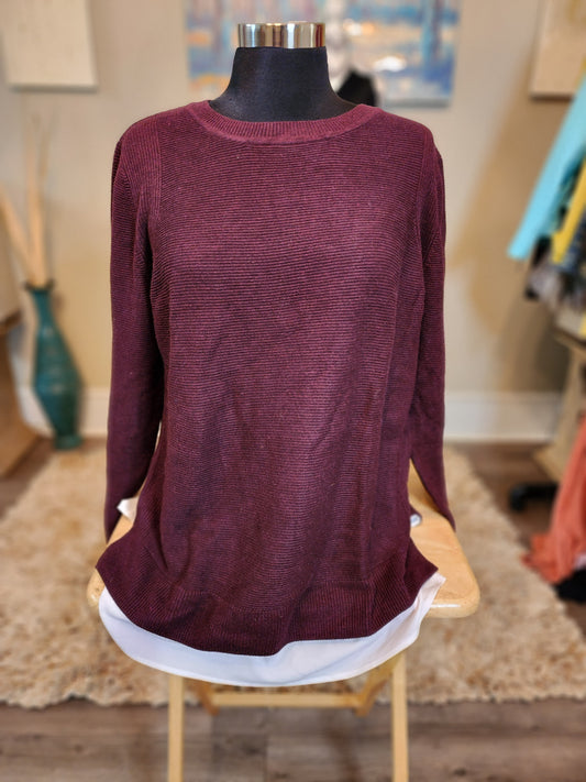 Hilary Radley Burgundy Sweater with Attached Shirt