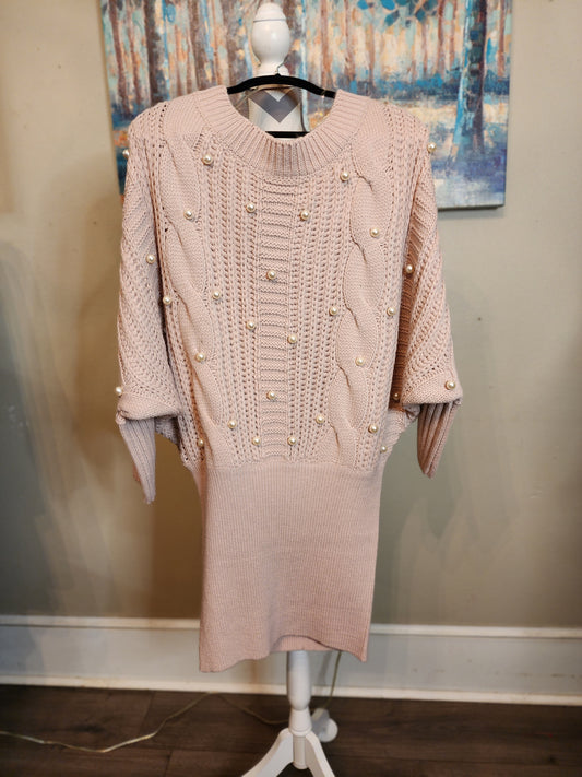 Hot & Delicious Blush Sweater Dress with Pearls