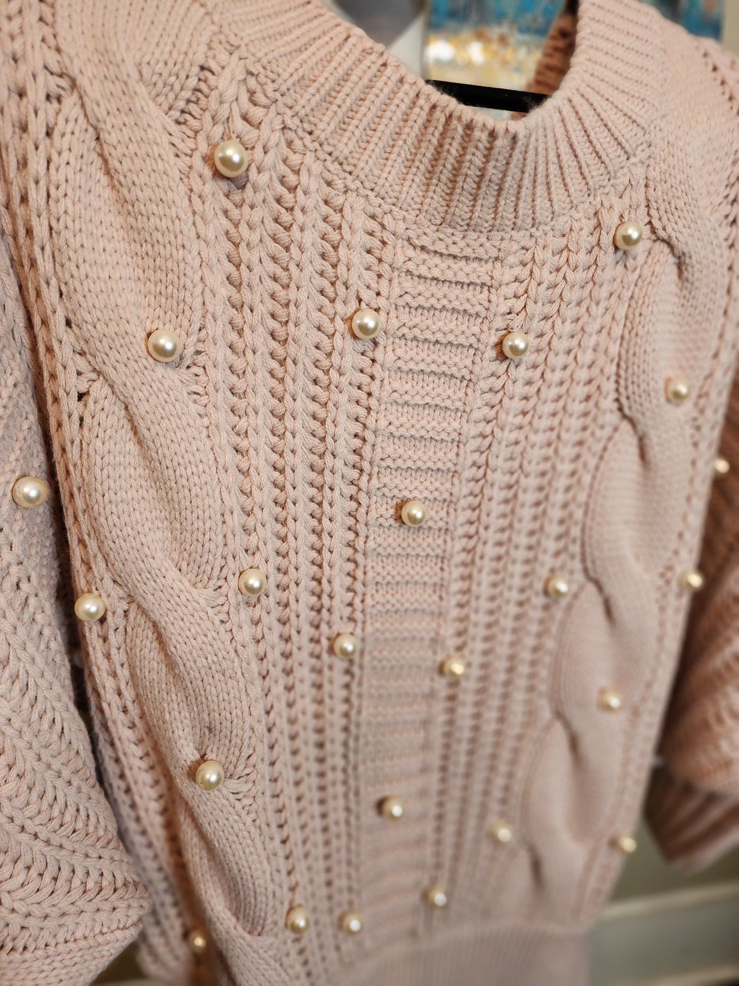 Hot & Delicious Blush Sweater Dress with Pearls