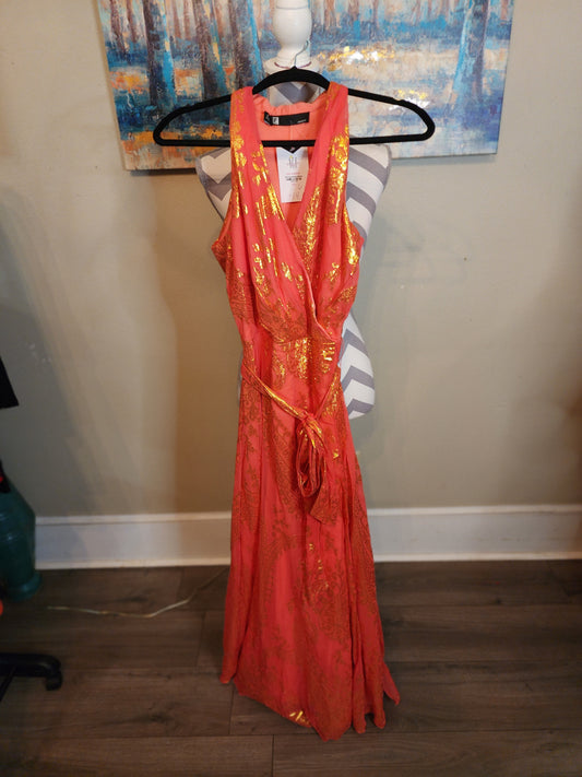 Leslie Faye Apricot and Gold Maxi Dress