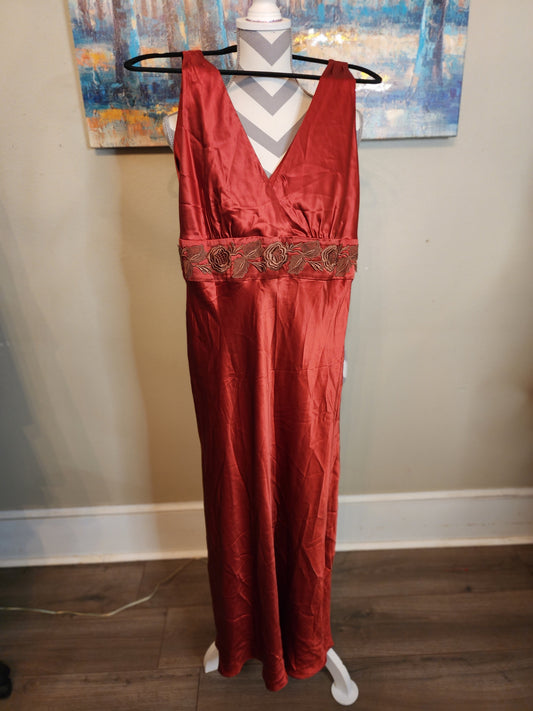Newport News Rust Satin Dress with Brown Appliques