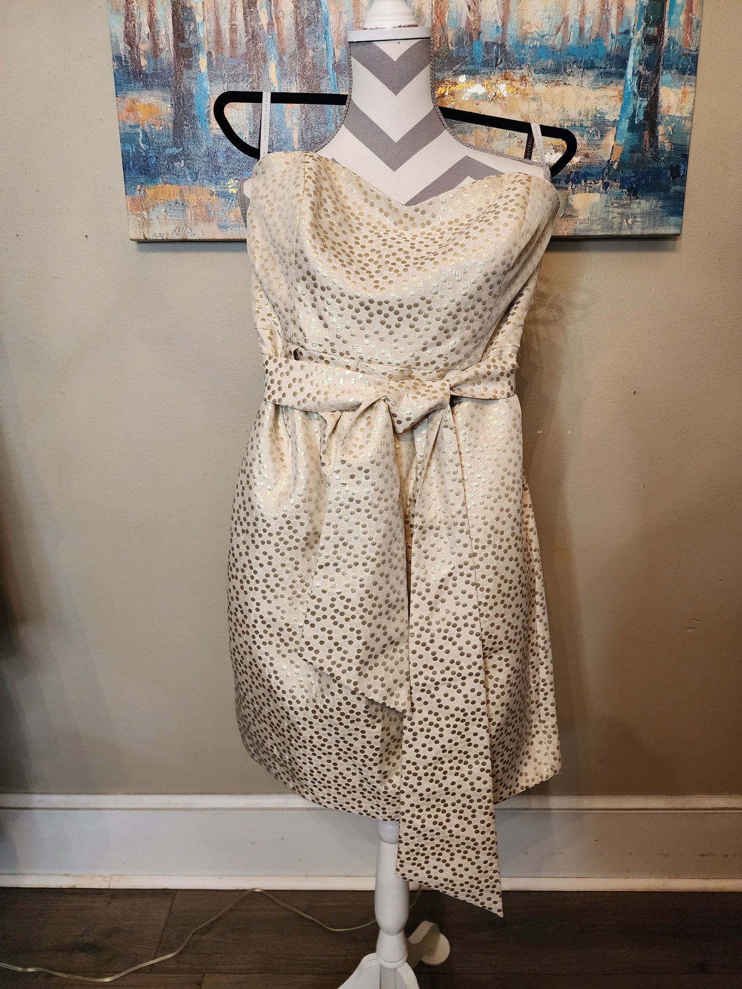 Jenny Yoo  Strapless Evening Dress with Gold Polka Dots