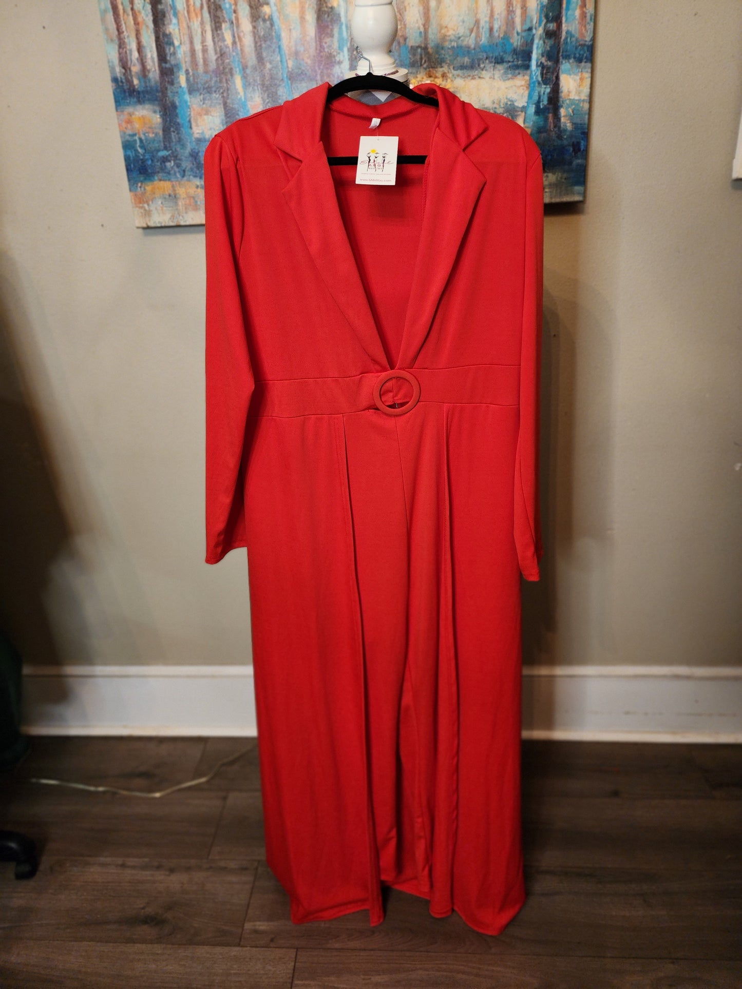 Red Knit Jumpsuits with Attached Skirt