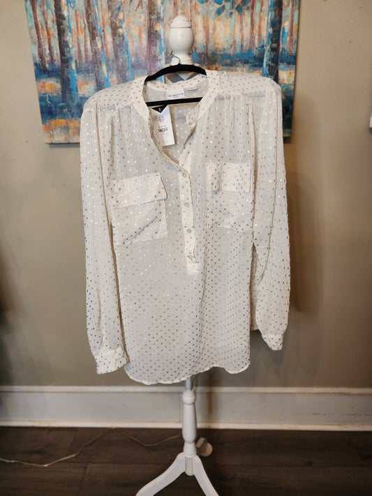 Liz Claiborne Woman Whit Sheer Blouse with Silver Polka Dots