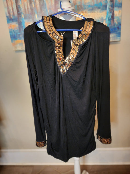 BKE Boutique Black Blouse with Gold Sequin