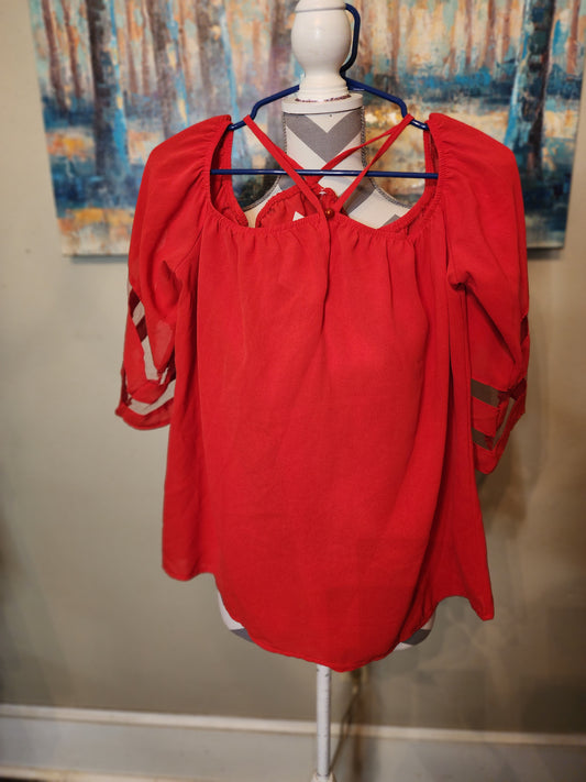 Red Cold Shoulder Short Sleeve Blouse