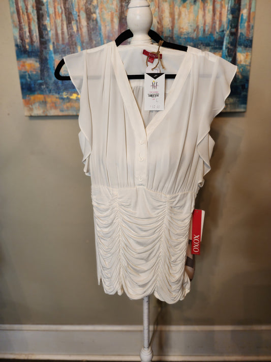 Xoxo Off White Ruched Blouse with Ruffle Sleeves