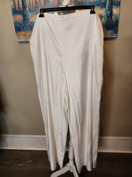 Prelude White Shimmer Satin Wide Slacks