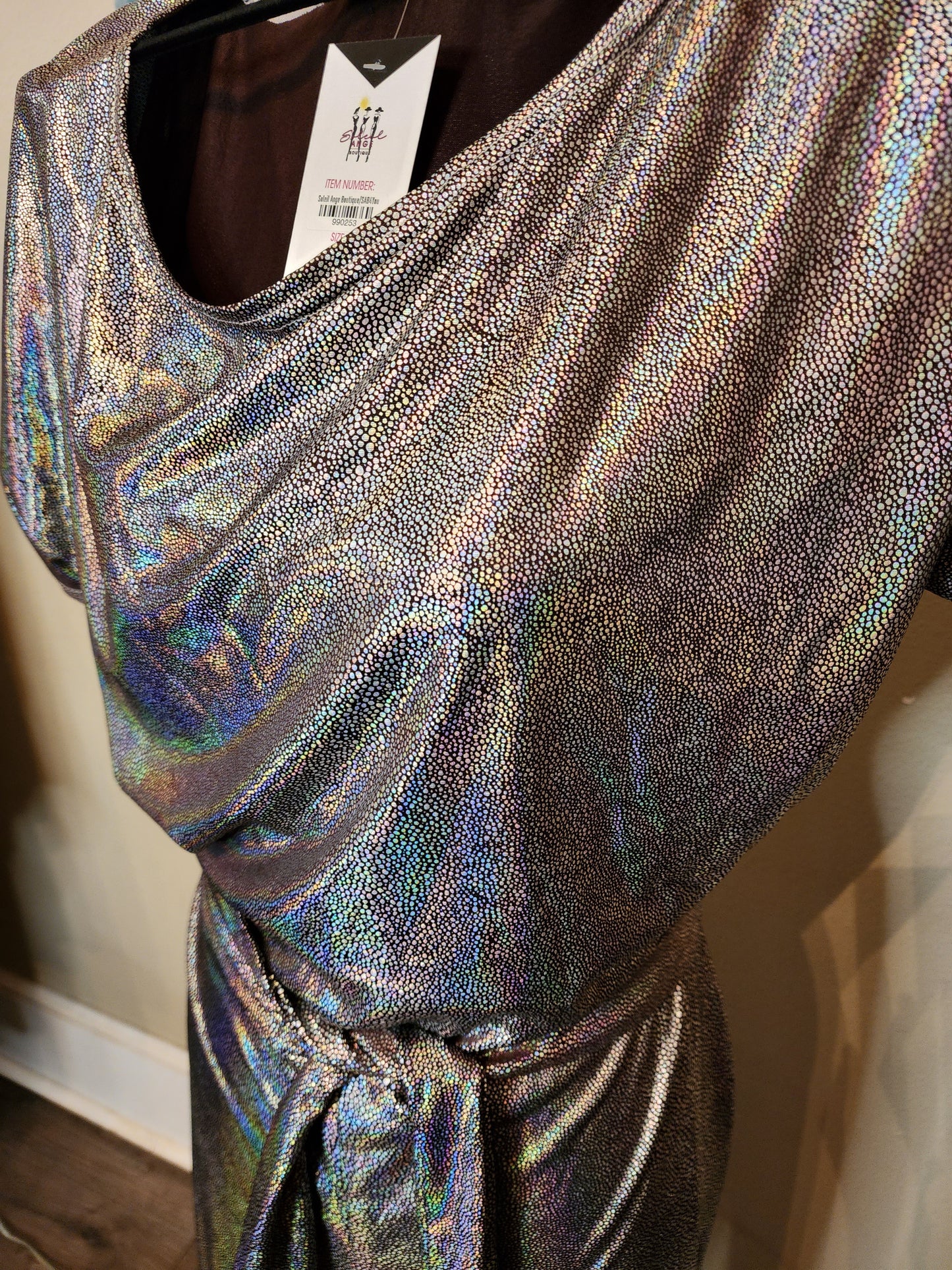 Silver Shimmer Belted Jumpsuit