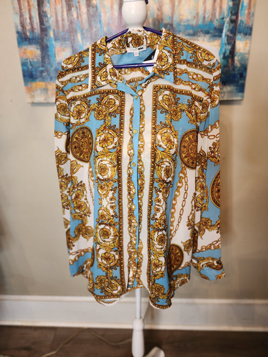 Fashion Nova Baroque and Chain Print Sheer Blouse