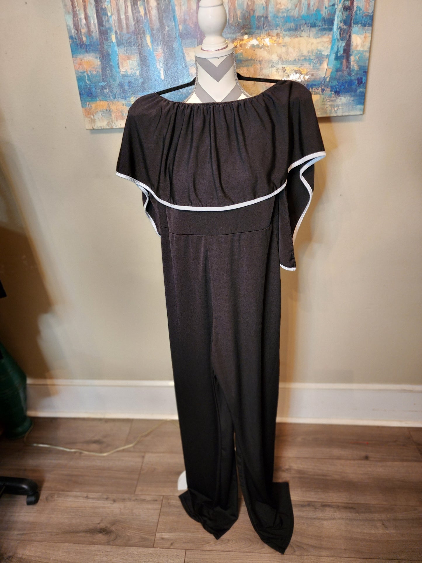 Black Jumpsuit with Attached Drape