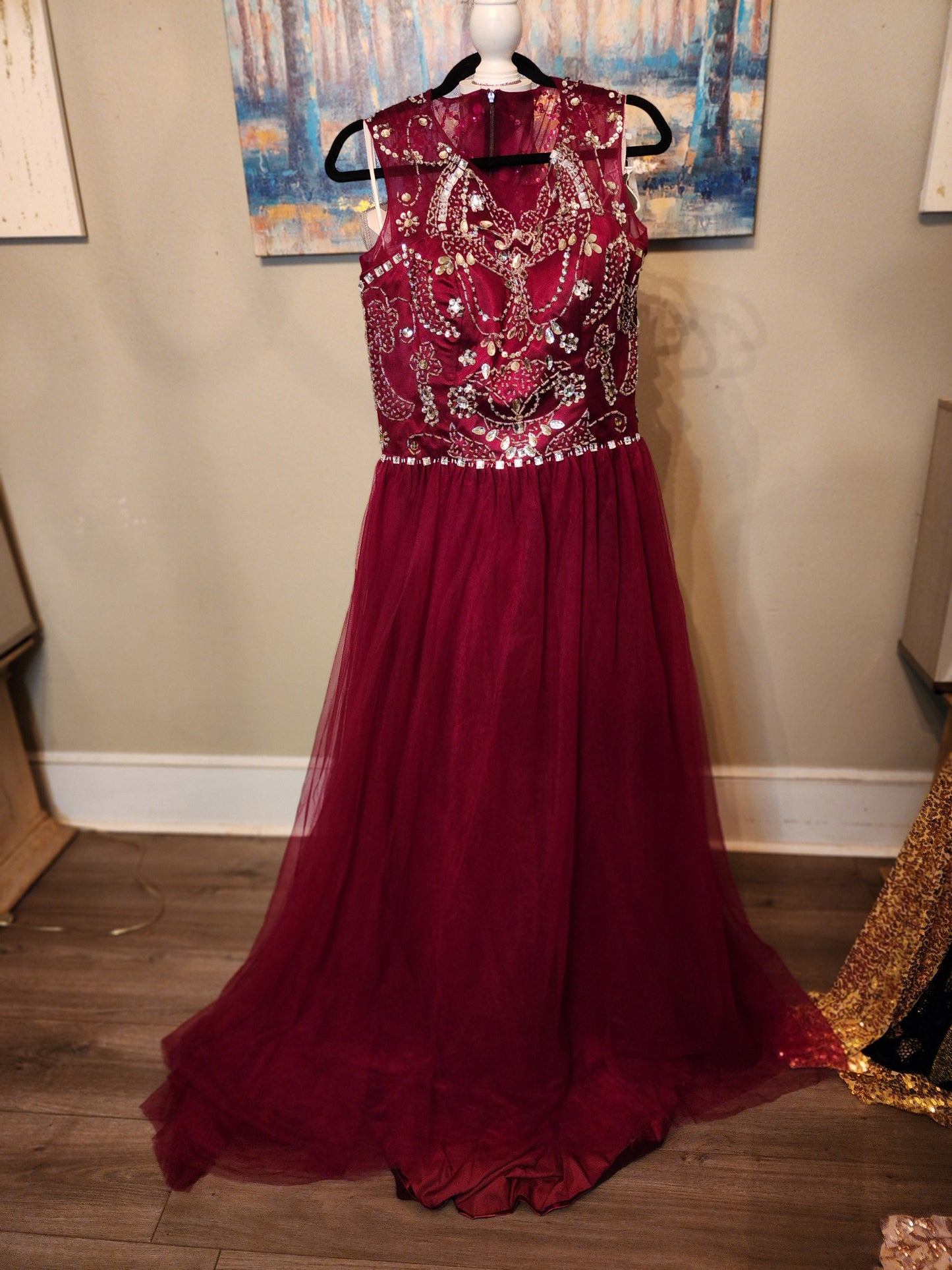 Burgundy Formal with Beading and Bling