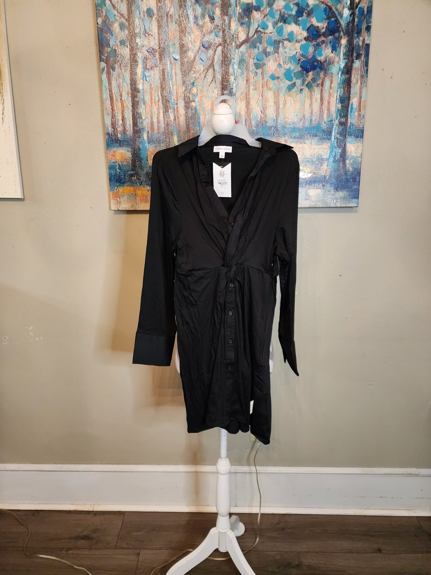 Kendall & Kylie Black Ruched Shirt Dress