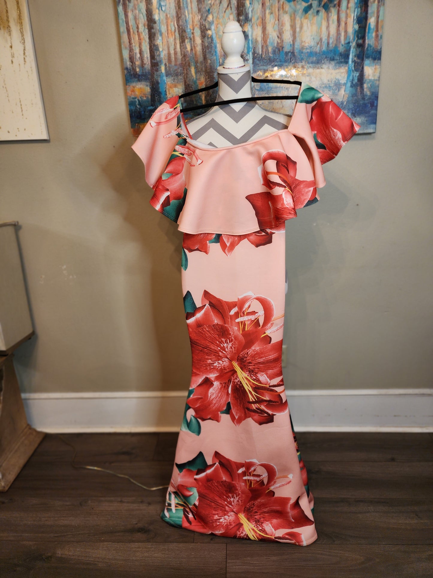Eleganzarella Floral Maxi Dress in Peach