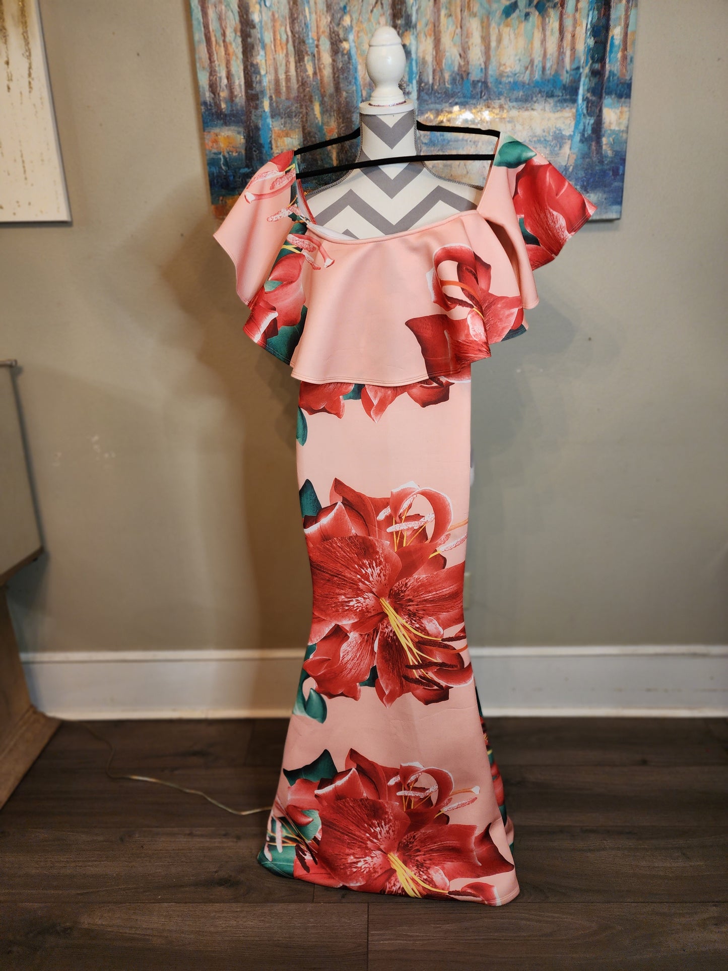Eleganzarella Floral Maxi Dress in Peach