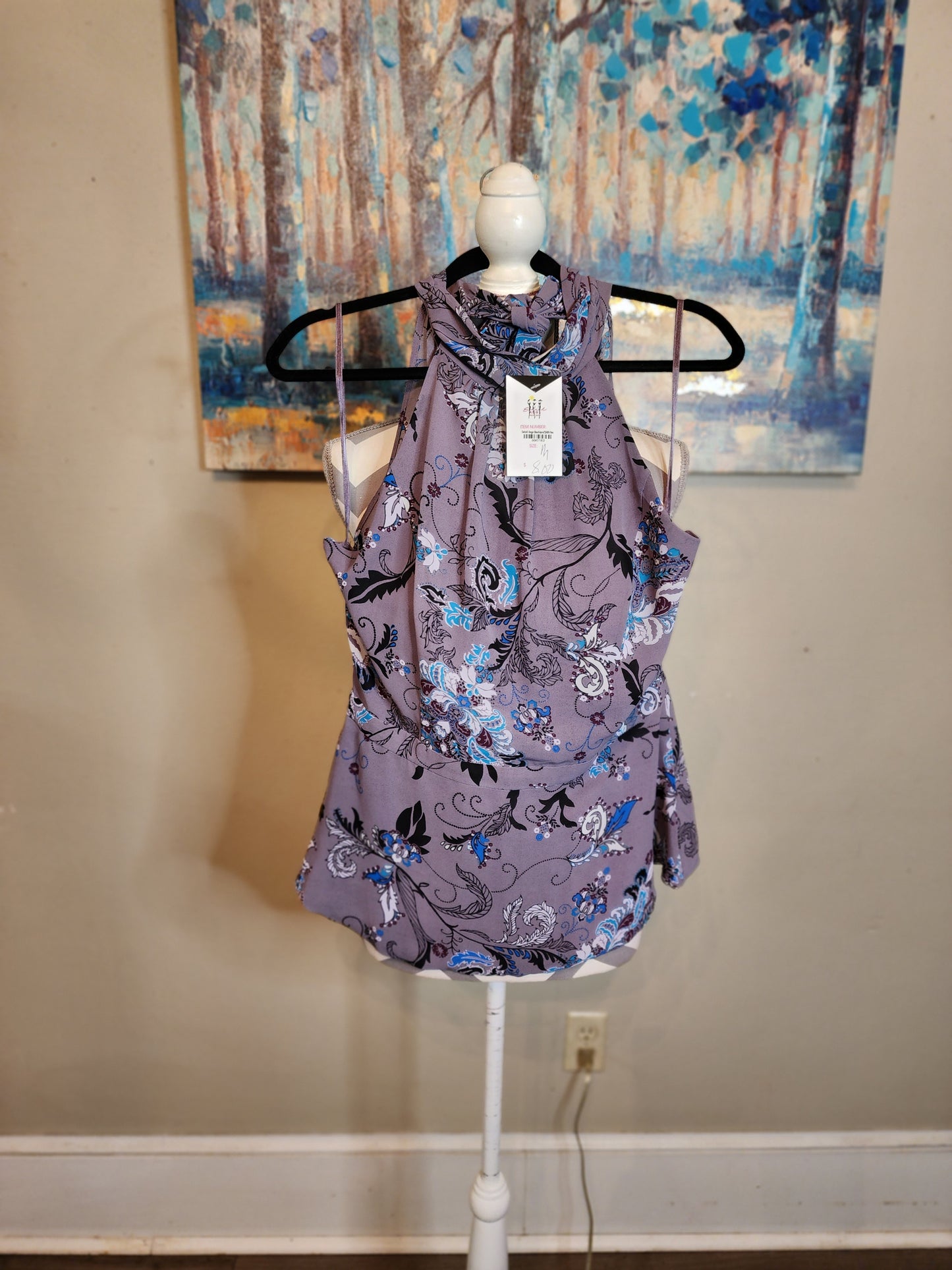 Eva Mendes Gray Paisley Print Blouse