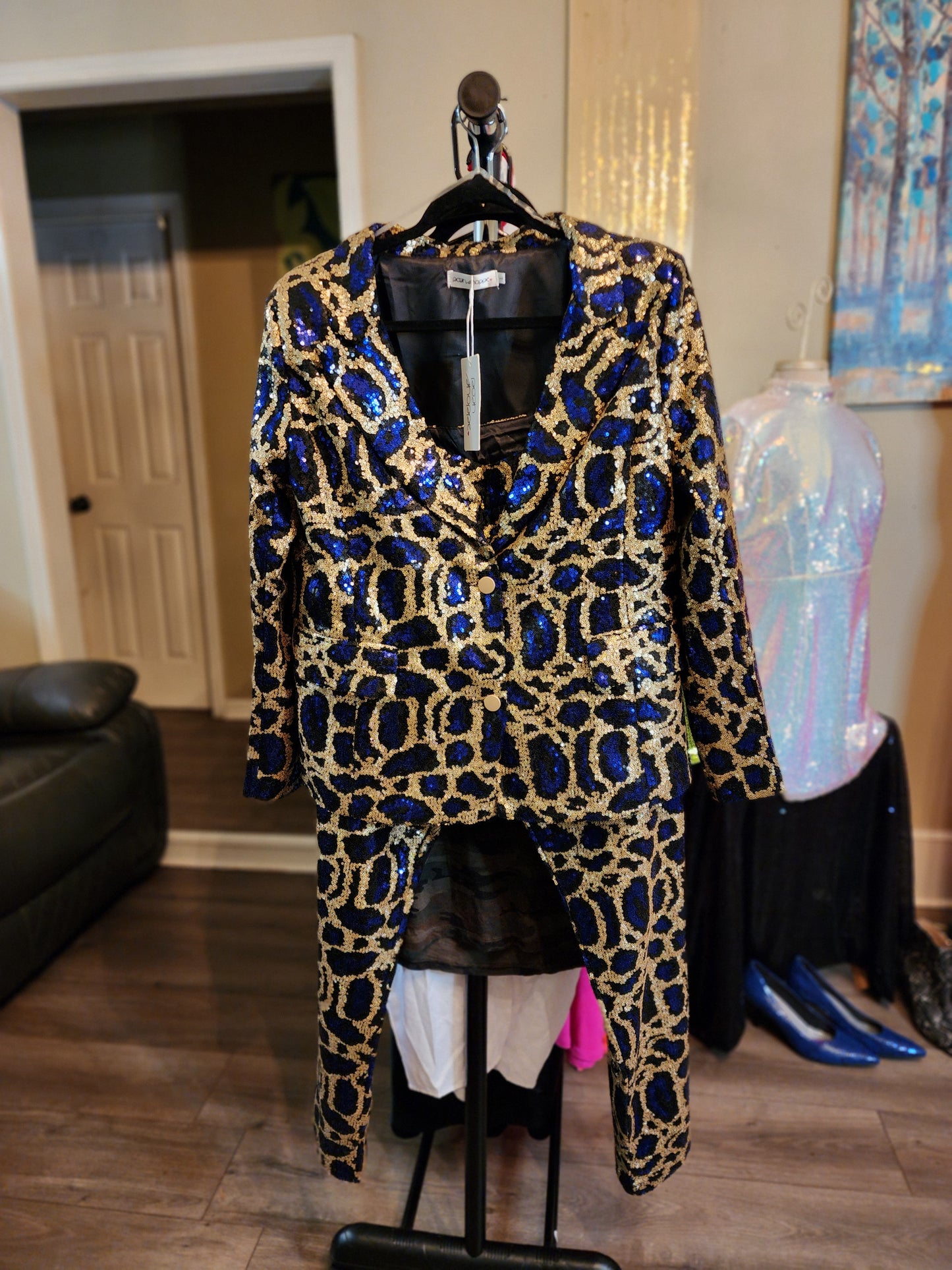 Posh Shoppe Gold and Animal Print Pant Suit