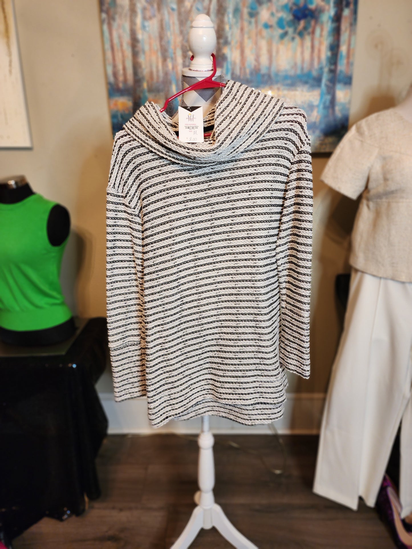 Merona Black and White Stripped Sweater with Cowl Neck