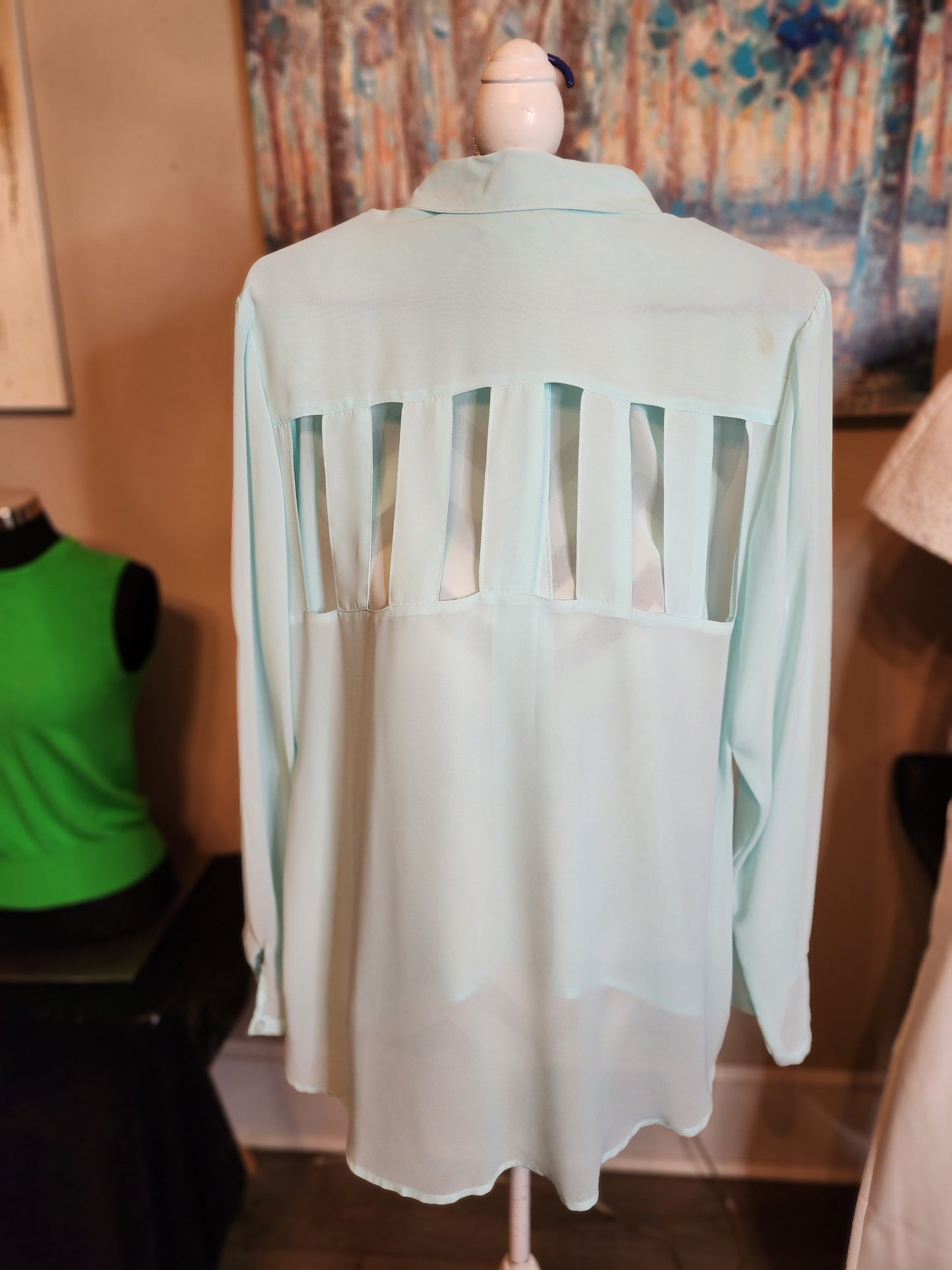 Sheer Powder Blue High/Low Blouse with Cutout back