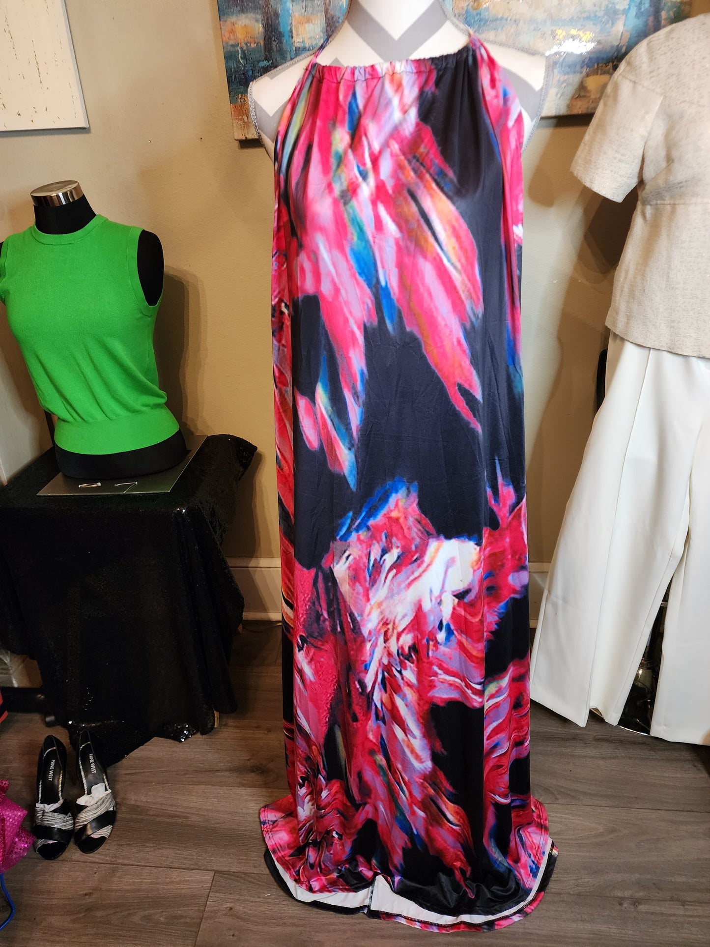 Marbleized Halter Maxi Dress