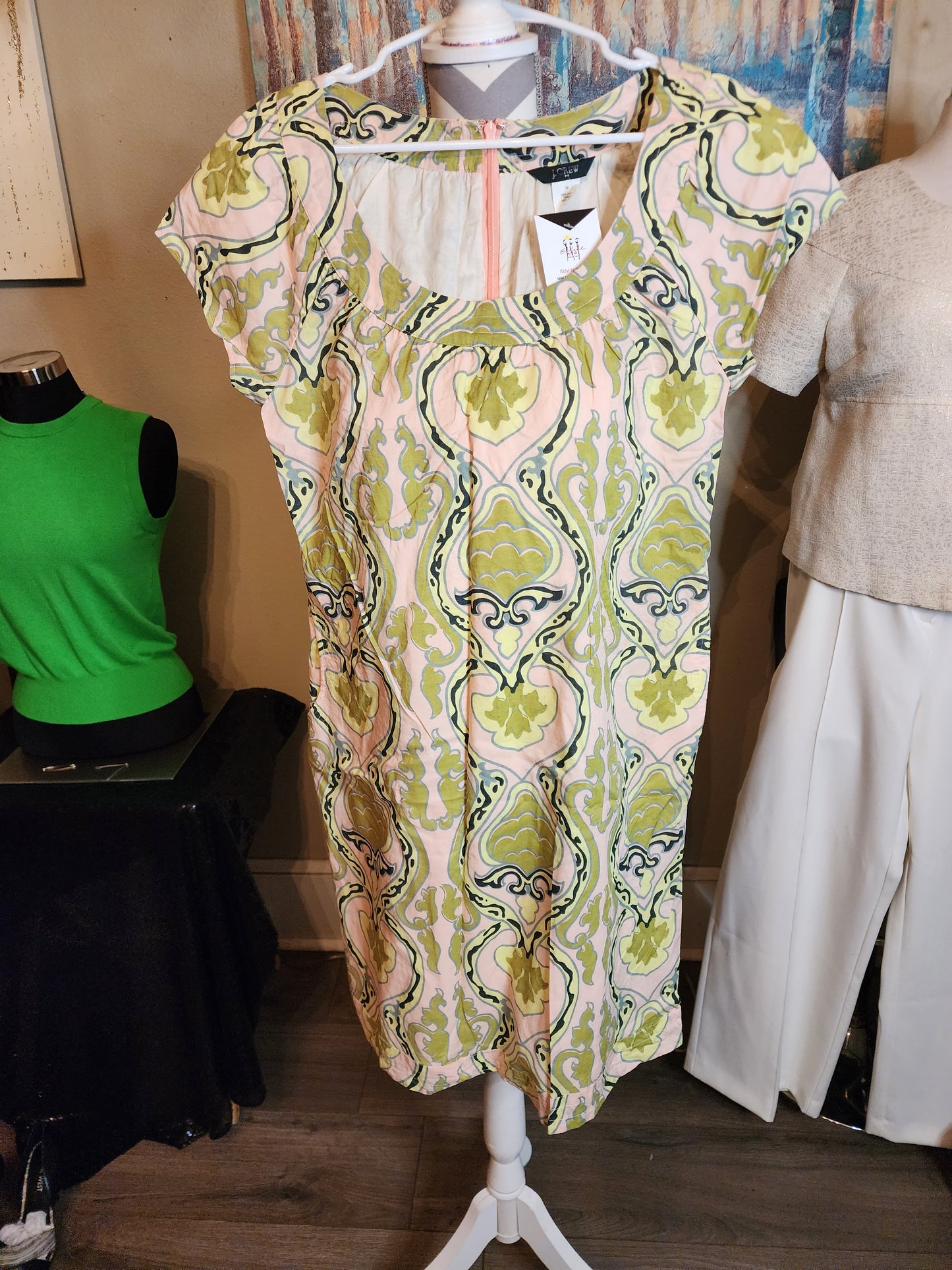 J Crew Pink and Green Paisley Print Dress