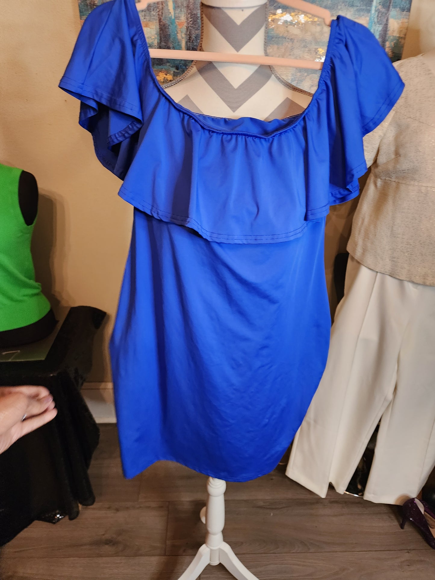 Royal Blue Off the Shoulder Mini Dress
