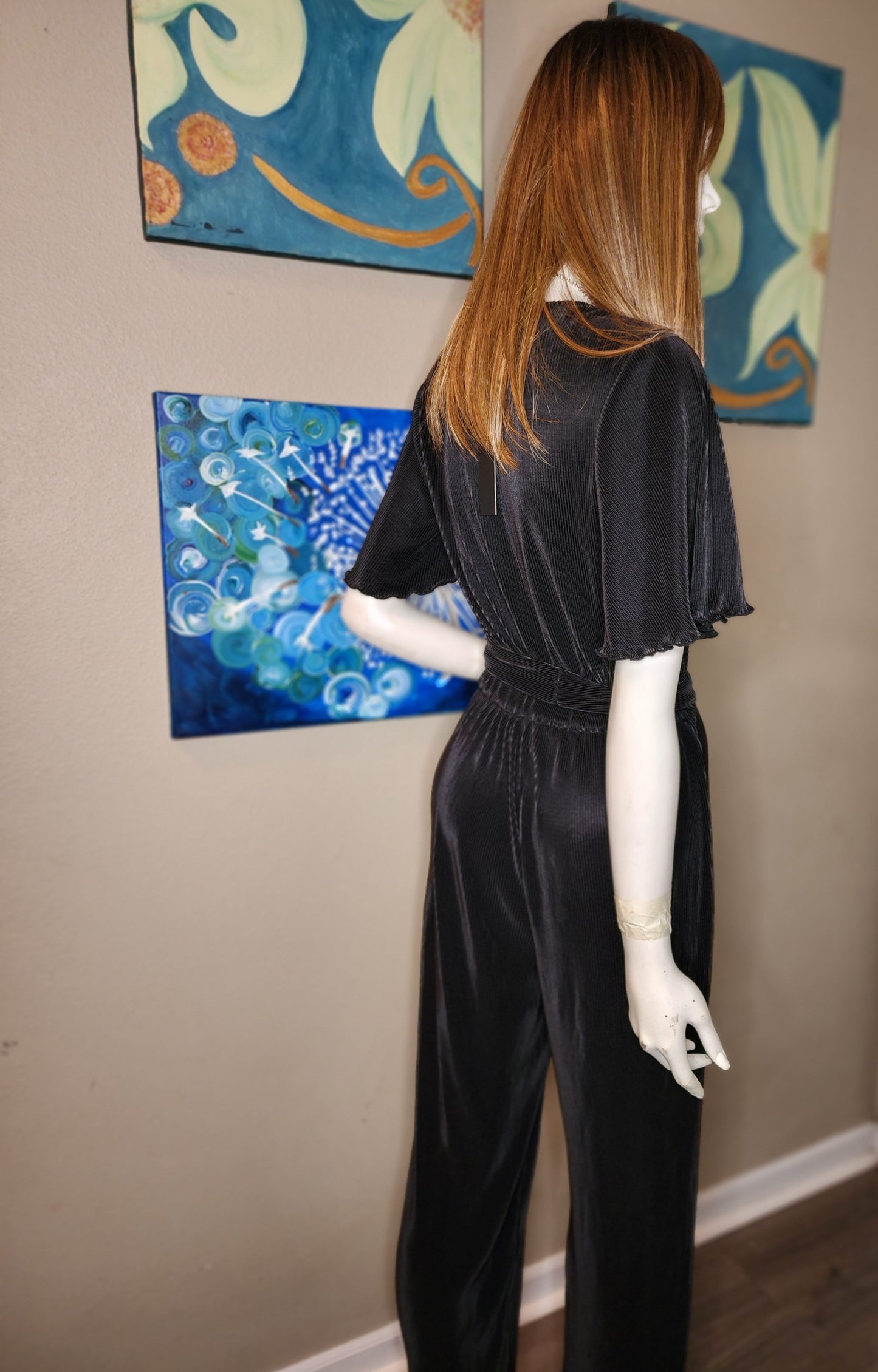 Dress Day Black Accordion Belted Jumpsuit