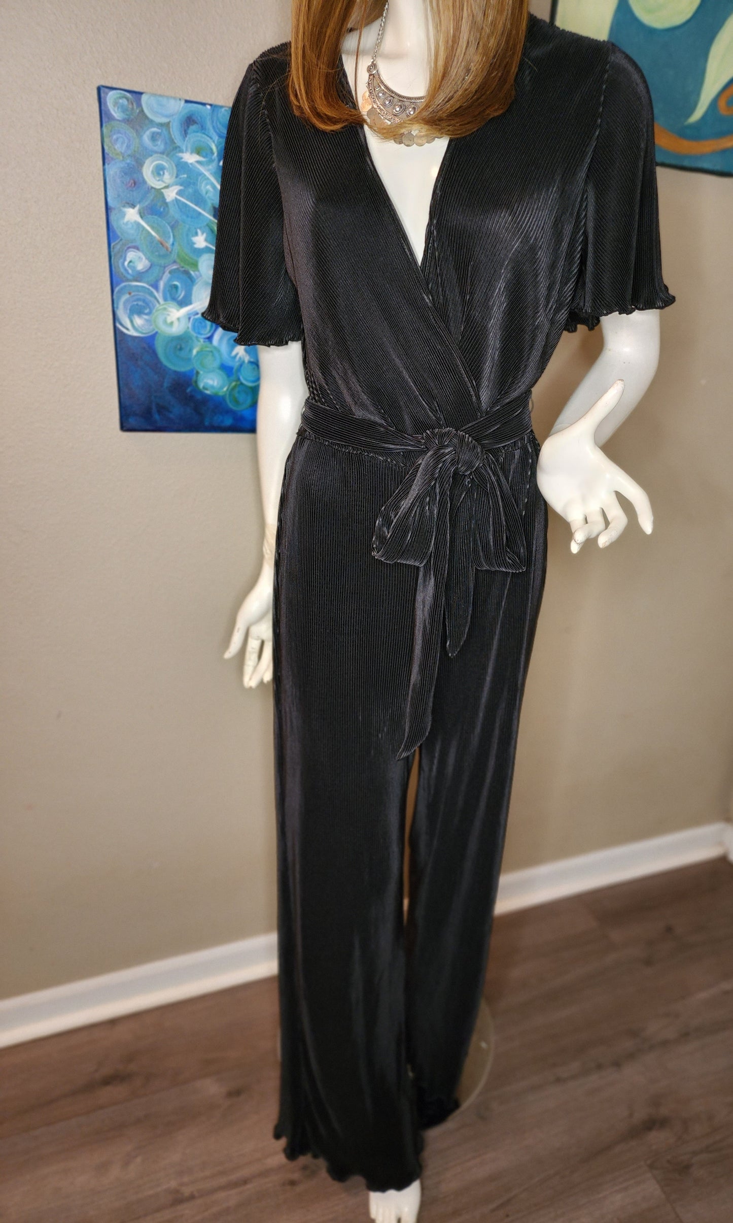 Dress Day Black Accordion Belted Jumpsuit