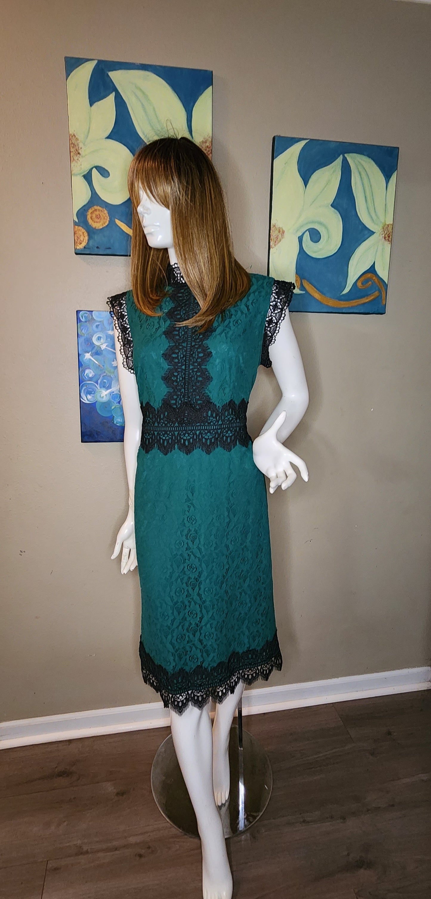 New York & Company Green and Black Lace Dress