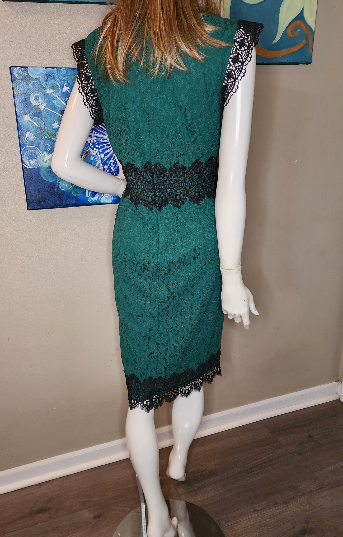 New York & Company Green and Black Lace Dress