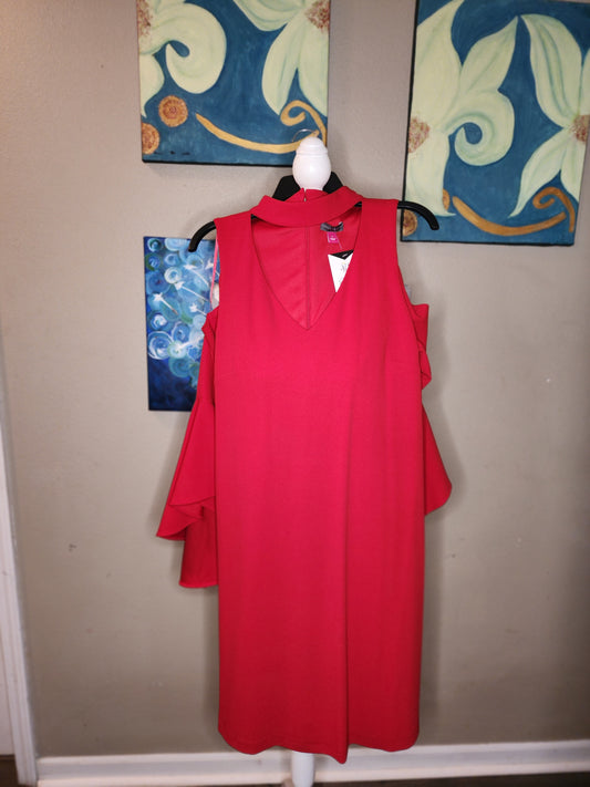 Vince Camuto Red Cold Shoulder Dress with Bell Sleeves