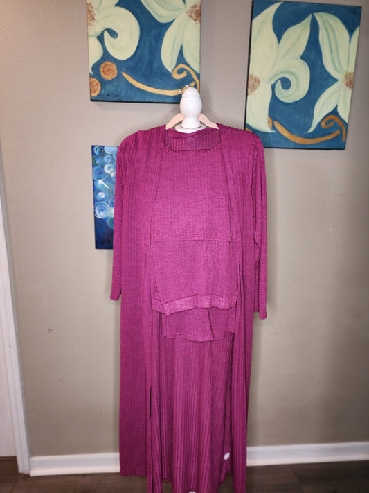 Magenta Ribbed 3 Pcs Set