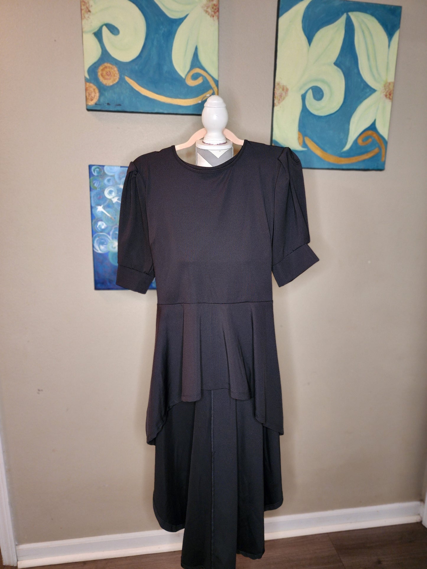 Black High/Low Blouse with Belt