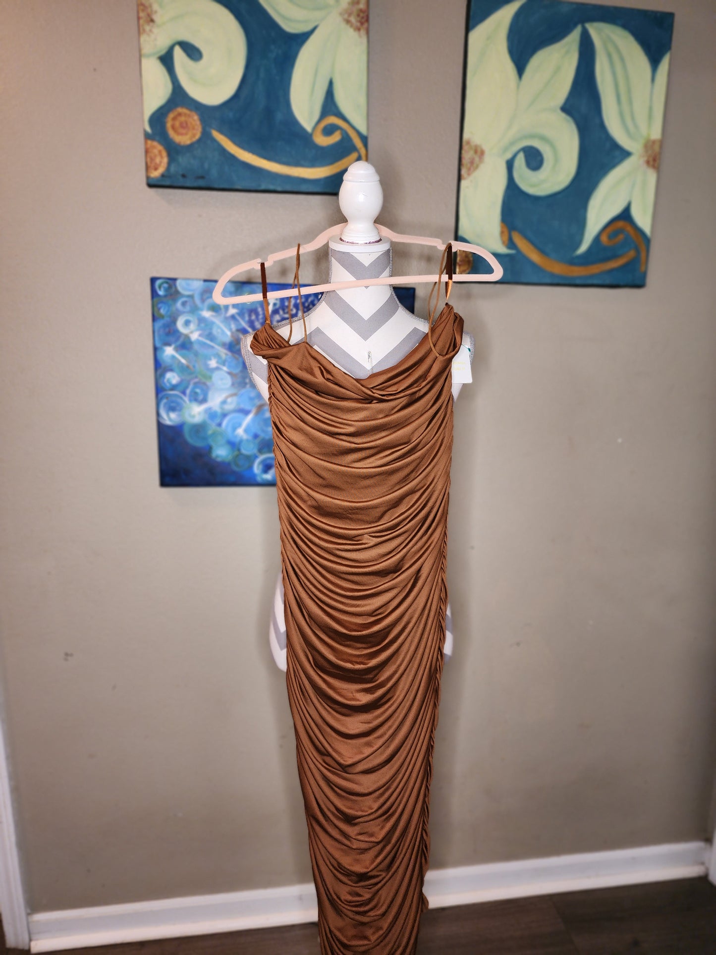 Yassing Rust Ruched Party Dress