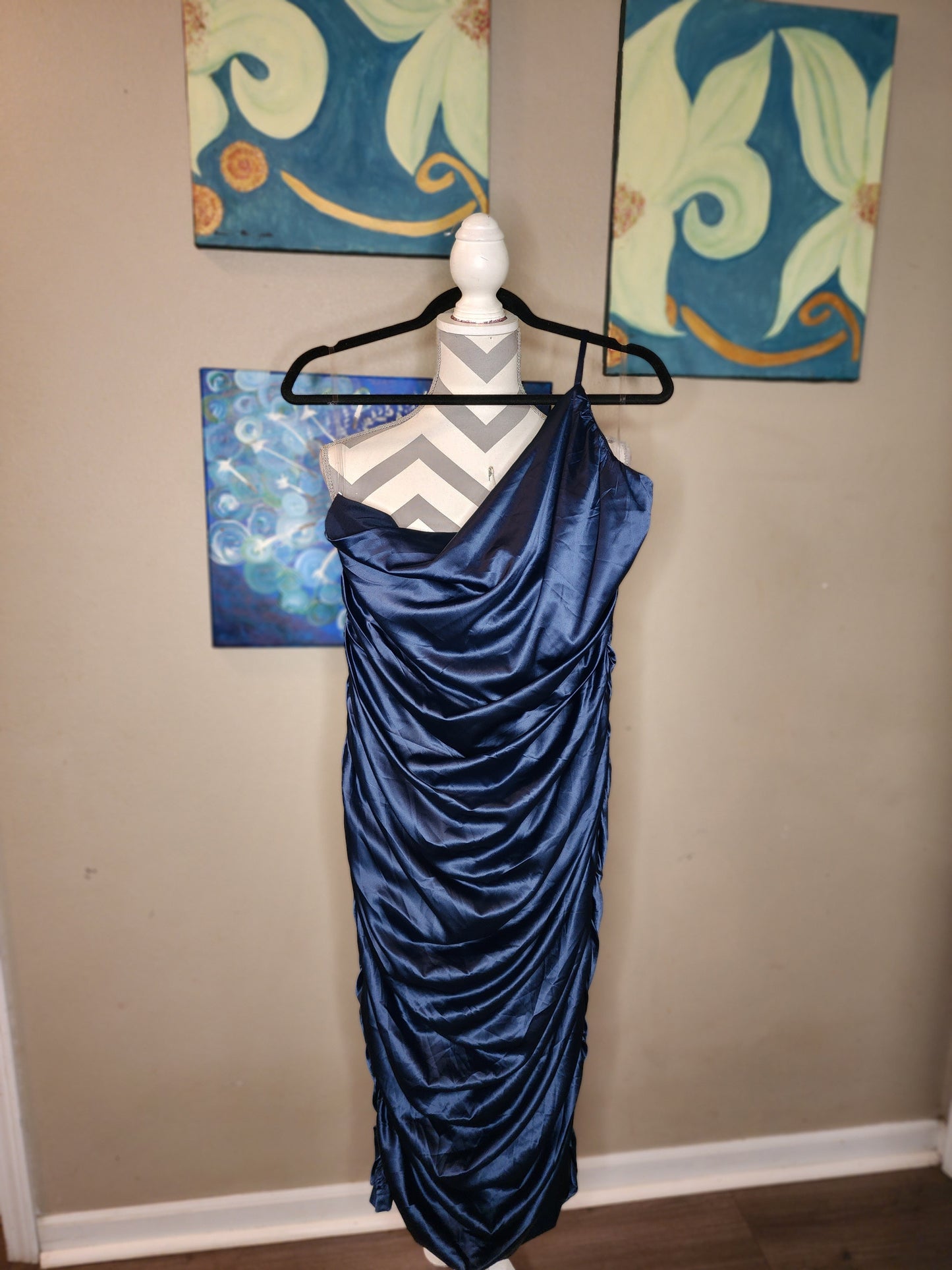 Fashion Nova Like a Lady Blue Satin Midi