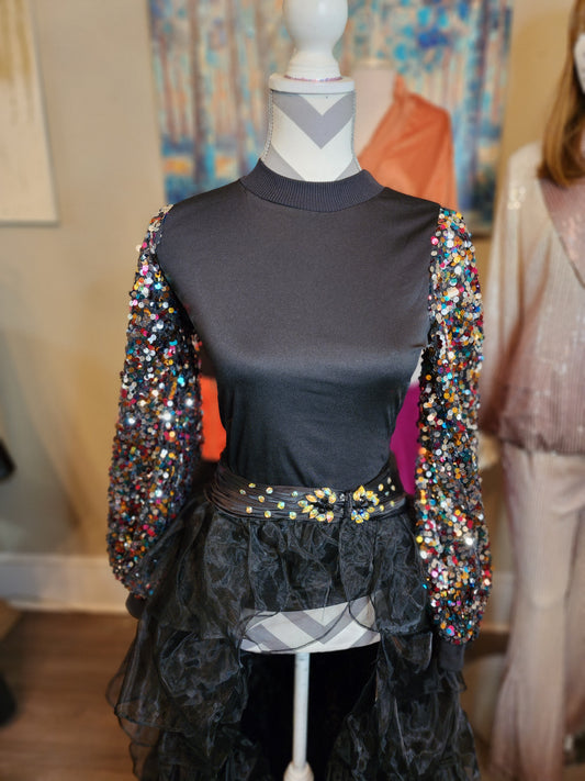 CBR (Chic Boutique Rose) Top with Multi Sequin Sleeves