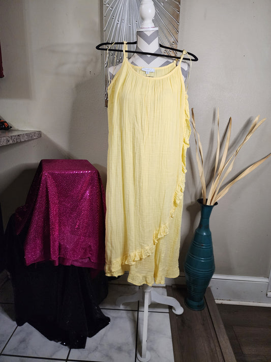 New Directions Yellow Gauze Dress with Ruffle