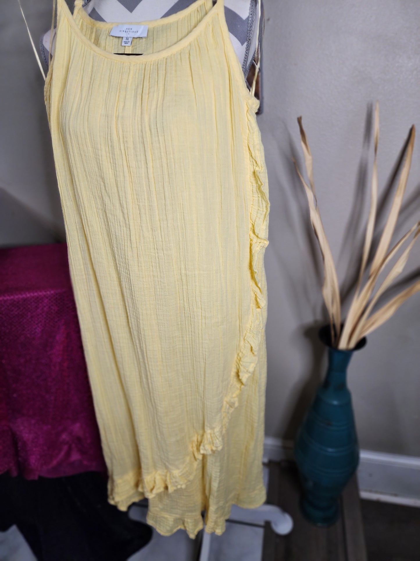 New Directions Yellow Gauze Dress with Ruffle