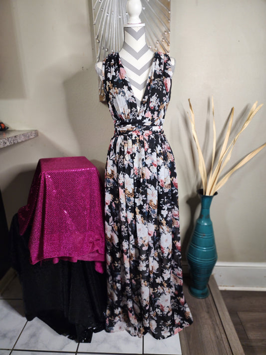 Solemio Floral Maxi Dress with Attached Shorts