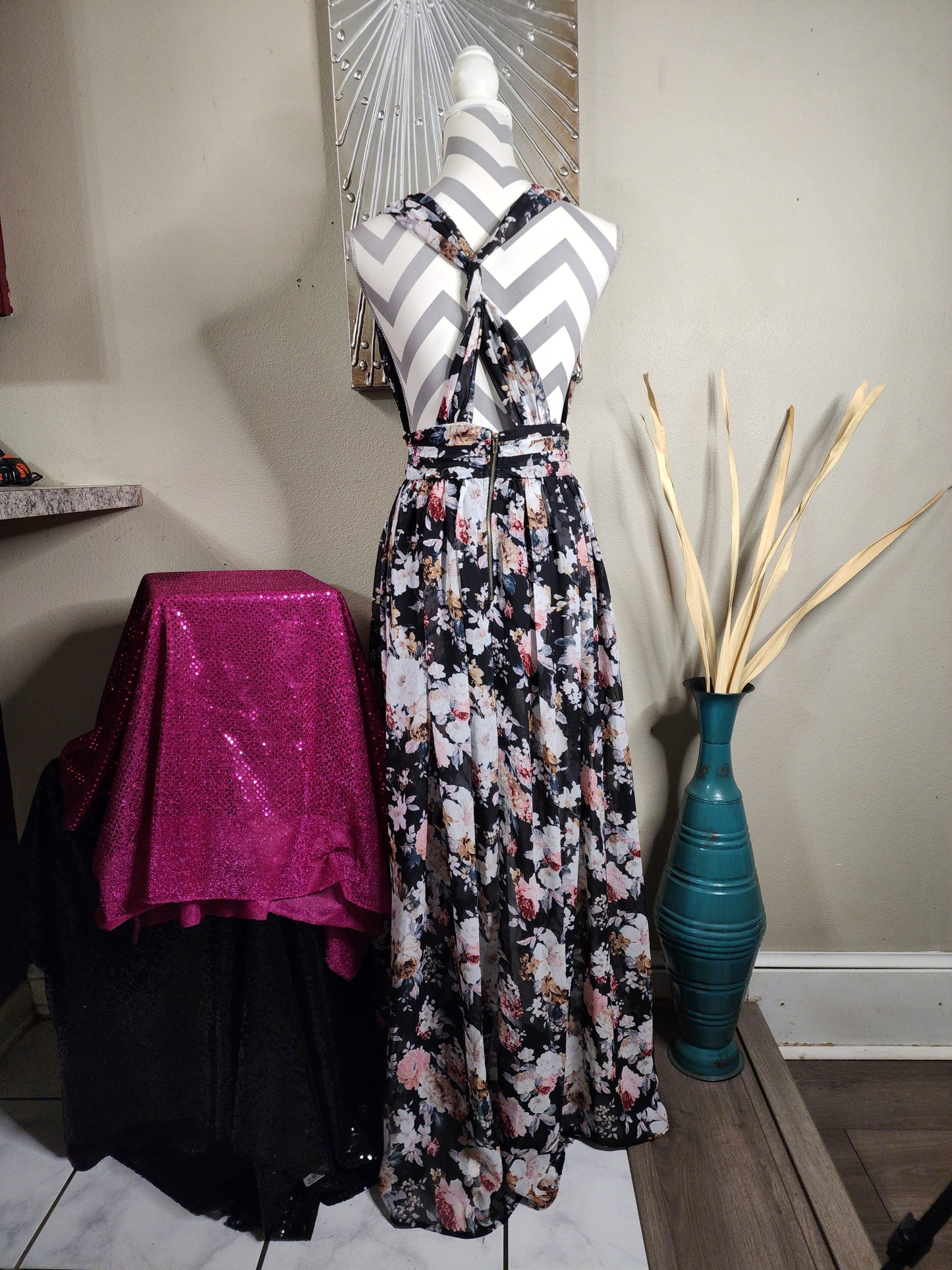 Solemio Floral Maxi Dress with Attached Shorts