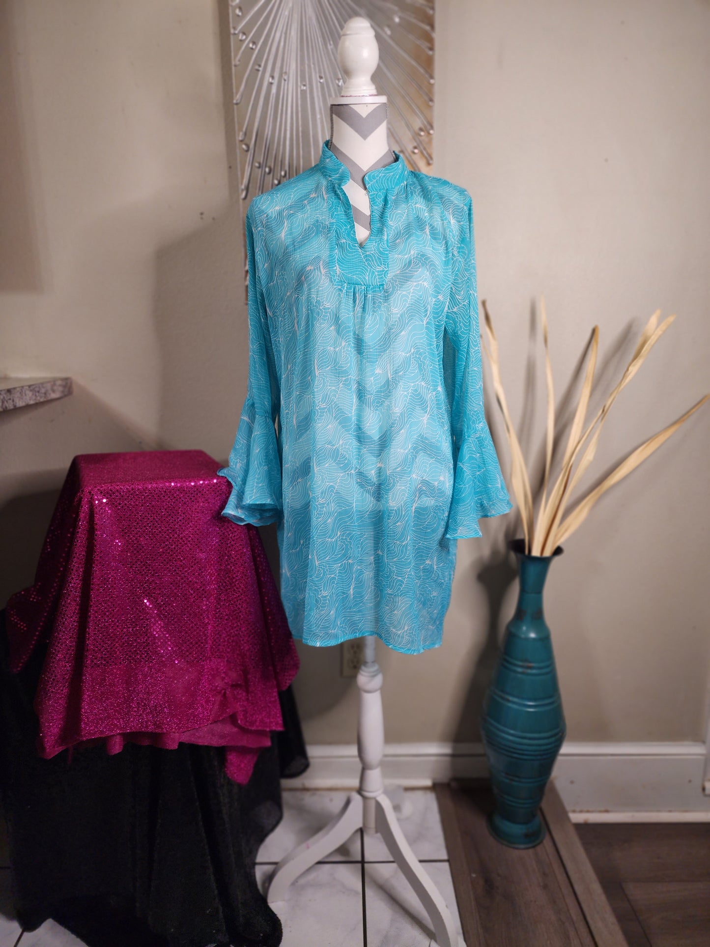 Jardin Nicholas Walker by Royal Standard Teal Sheer Blouse