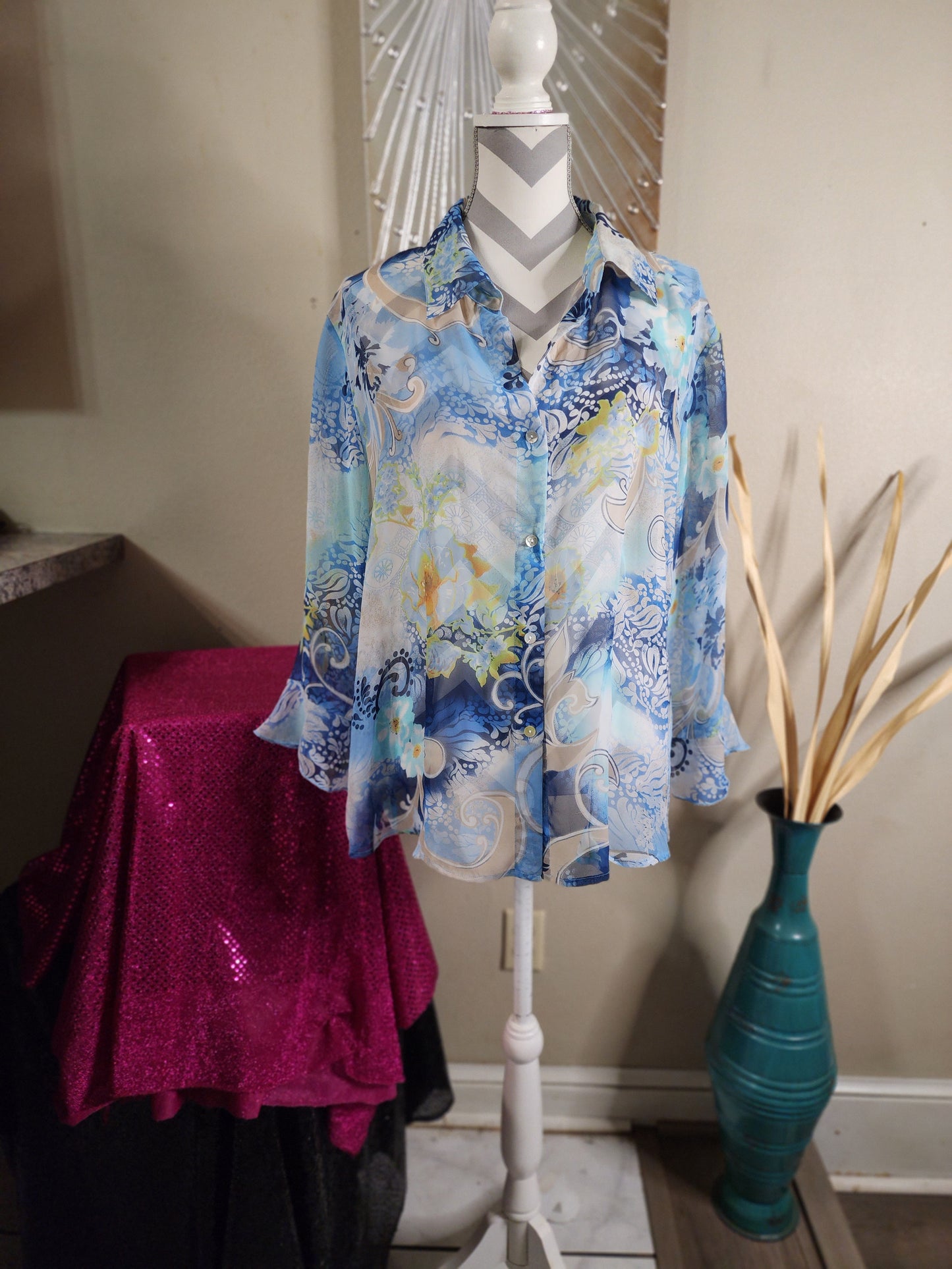 Nicola Woman Sheer Blue Blouse