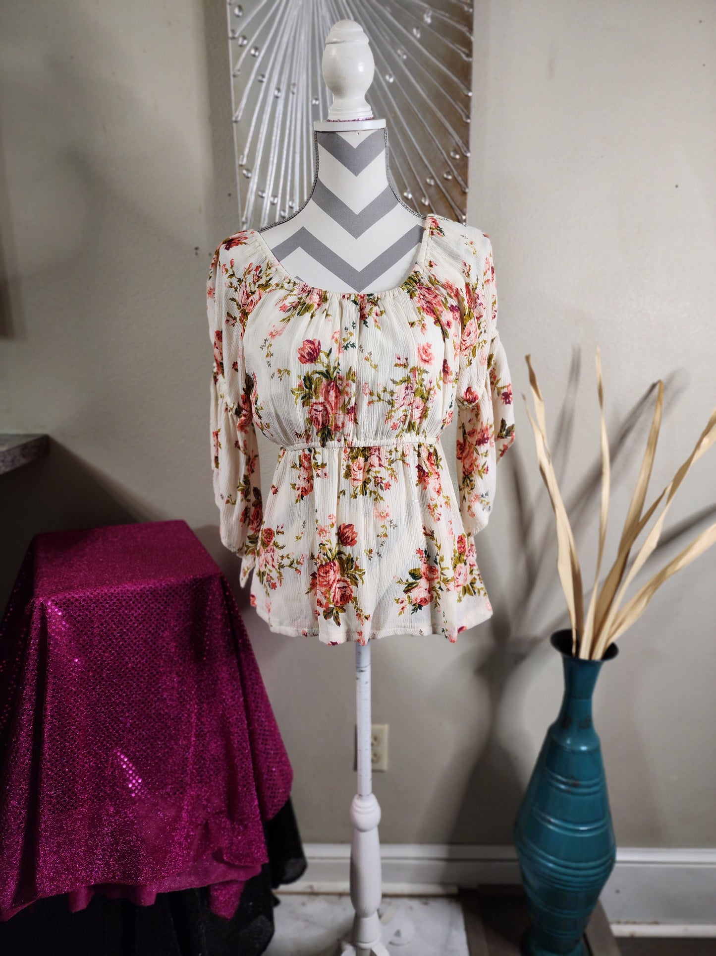 Stylehouse Floral Gauze Off the Shoulder Blouse