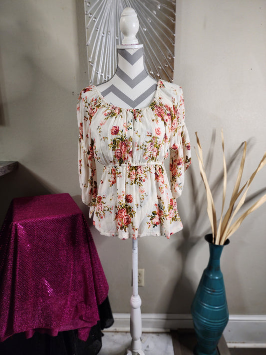 Stylehouse Floral Gauze Off the Shoulder Blouse