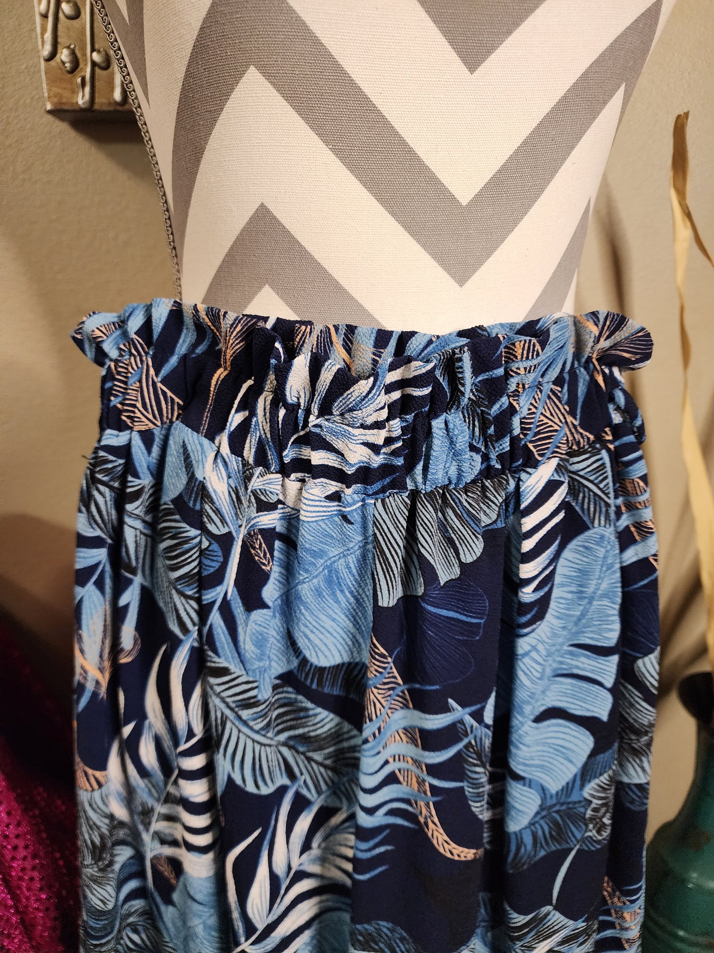 Shein Split Front Blue Floral Print Pants