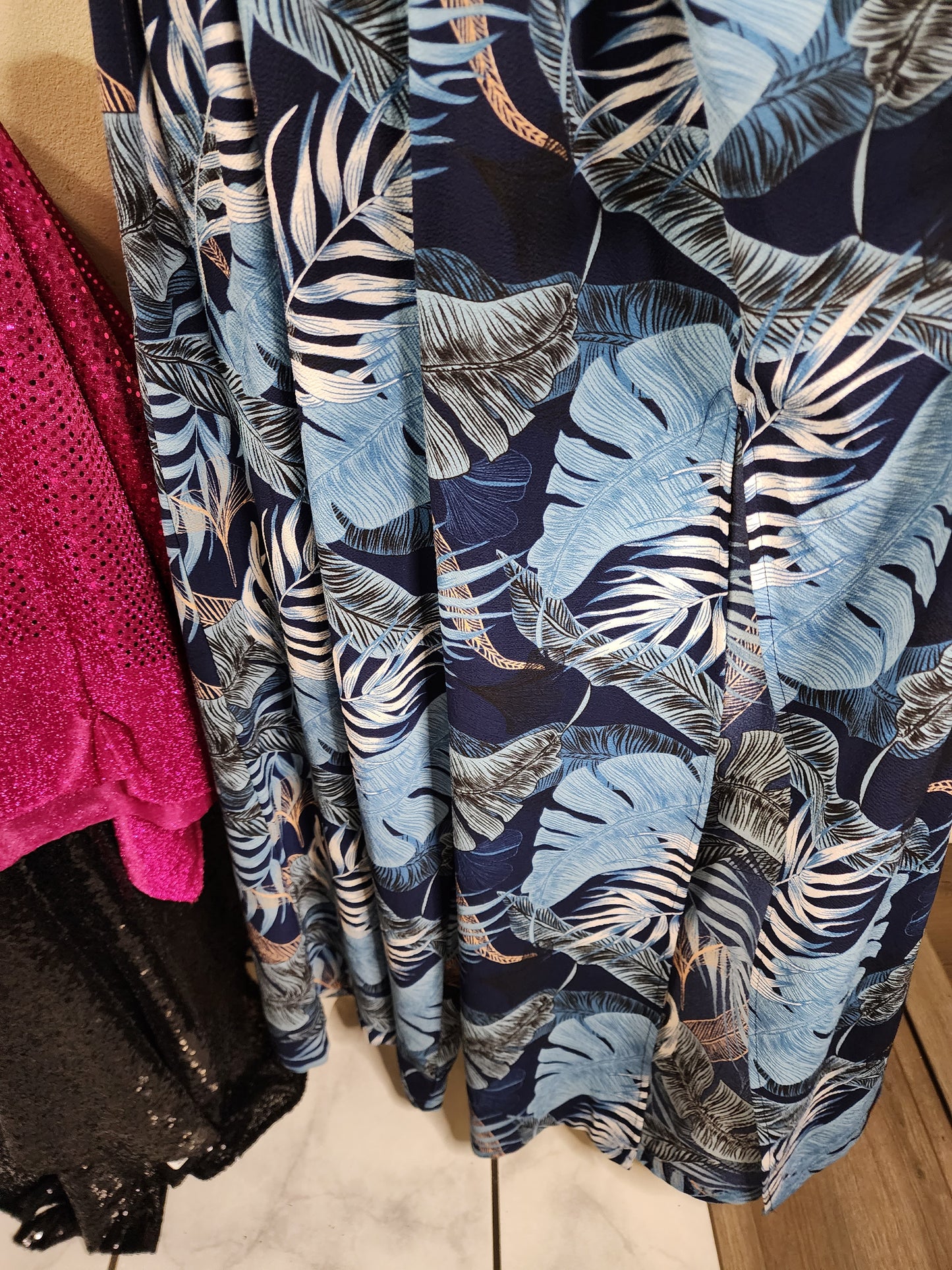 Shein Split Front Blue Floral Print Pants