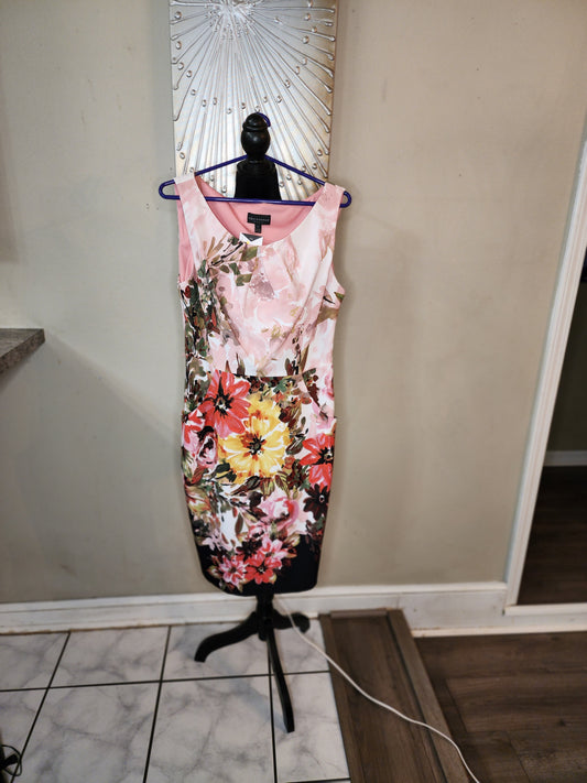 Connected Apparel Pink Floral Midi Dress