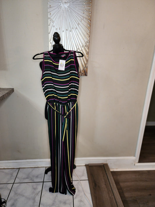 Vince Camuto Black Multi Color Striped Jumpsuit